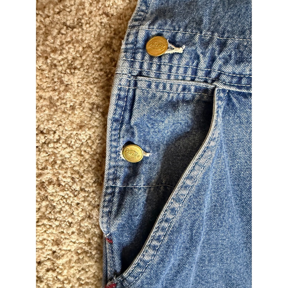 Dickies Denim Bib Overalls Mens Blue Carpenter Workwear 48x32 - Picture 6 of 13